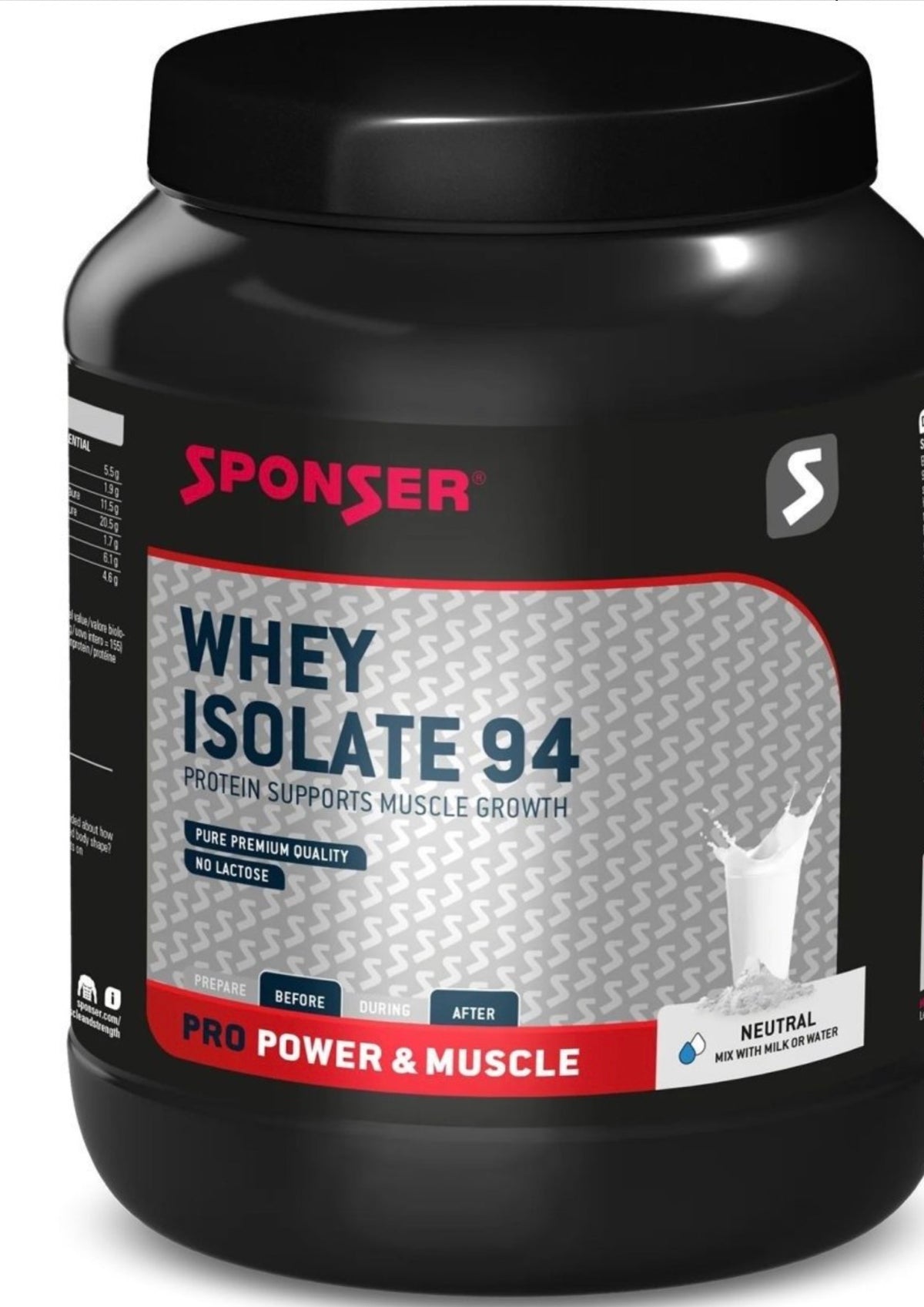 אבקת חלבון Isolate 94 במשקל 850 גרם מבית Sponser - בטעם טבעי (Neutral)
לצפייה